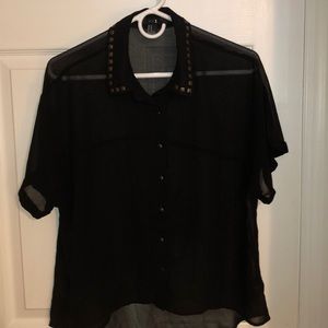 Forever 21 sheer black studded collar shirt